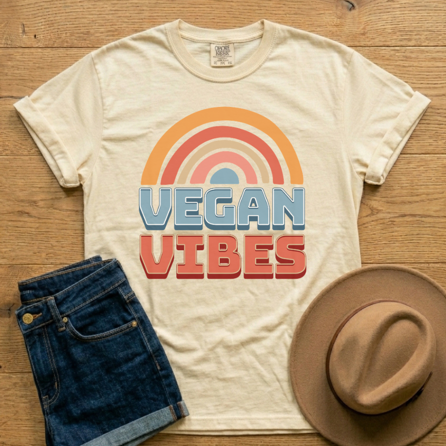 Vegan Vibes Rainbow Vintage Style t-shirt