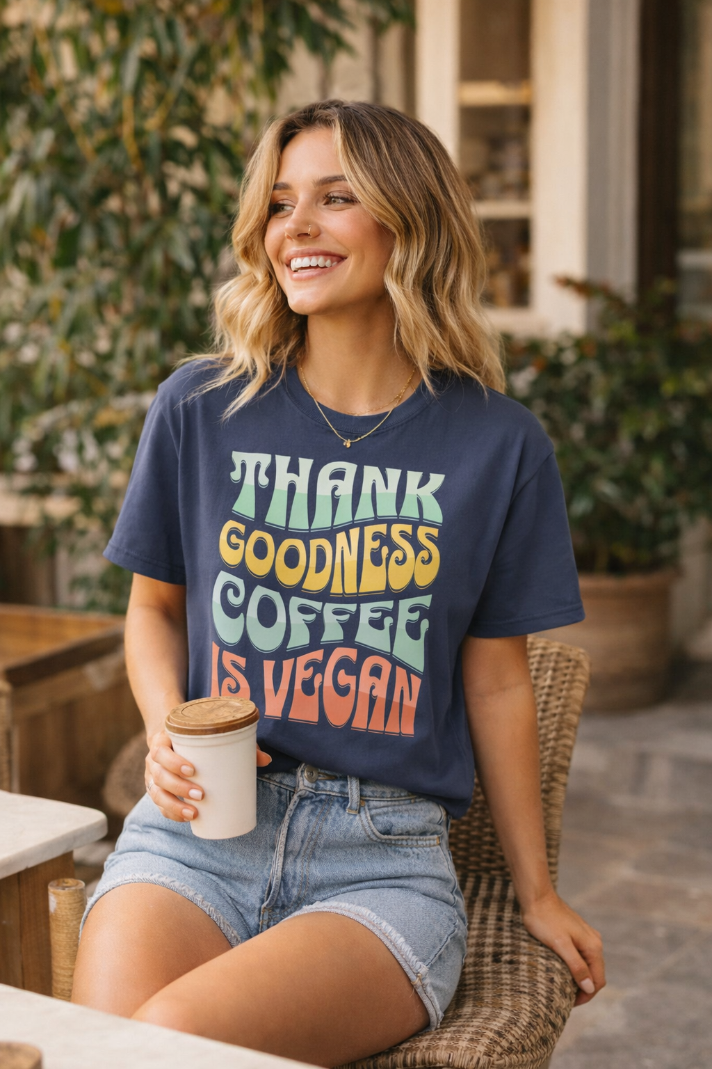 Thank Goodness Coffee is Vegan Vintage Style T-shirt