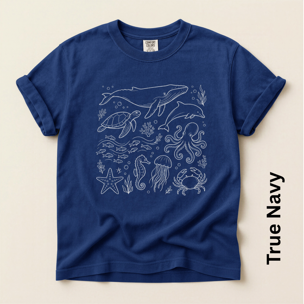 Sea Life White Unisex Vintage Style T-shirt