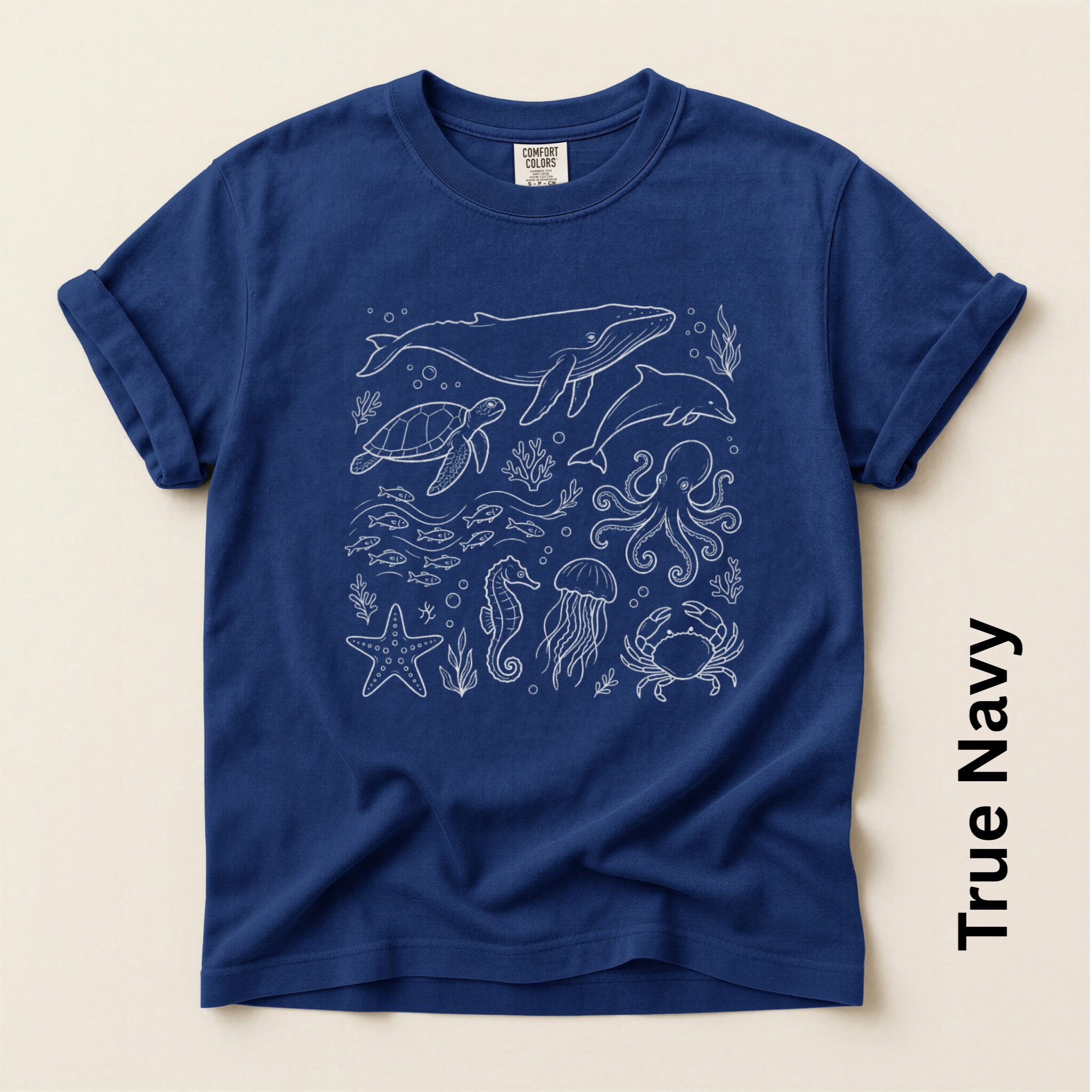 Sea Life White Unisex Vintage Style T-shirt
