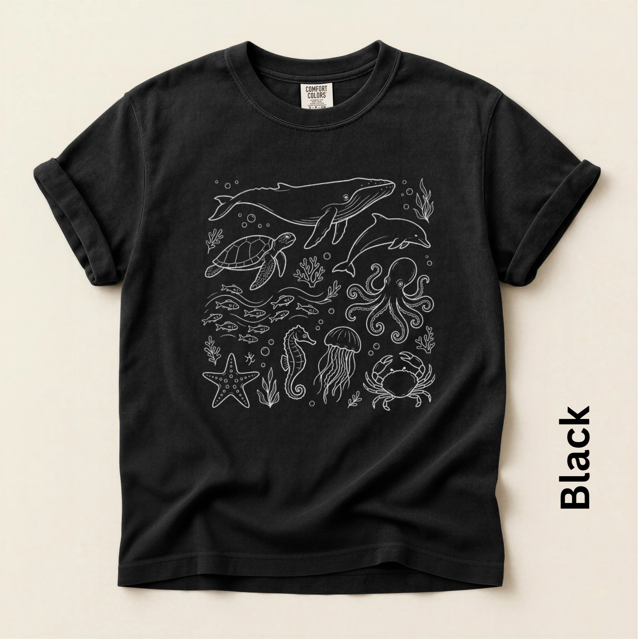 Sea Life White Unisex Vintage Style T-shirt