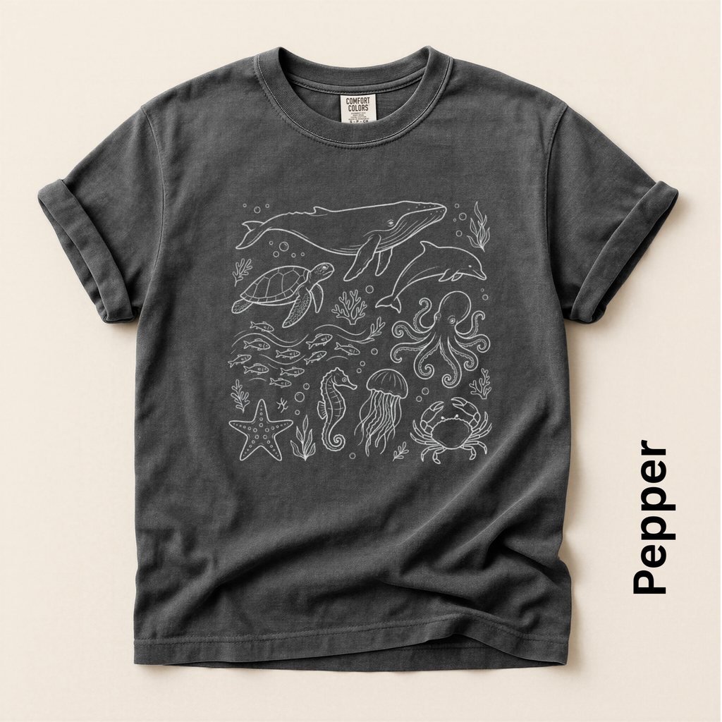 Sea Life White Unisex Vintage Style T-shirt