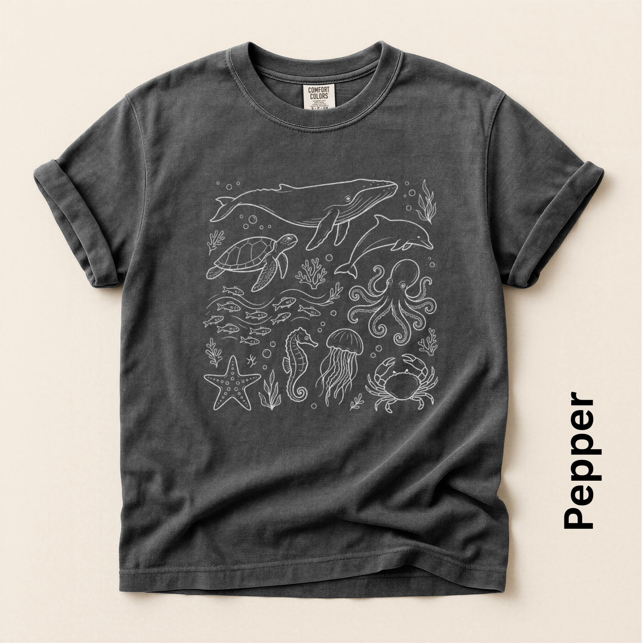 Sea Life White Unisex Vintage Style T-shirt