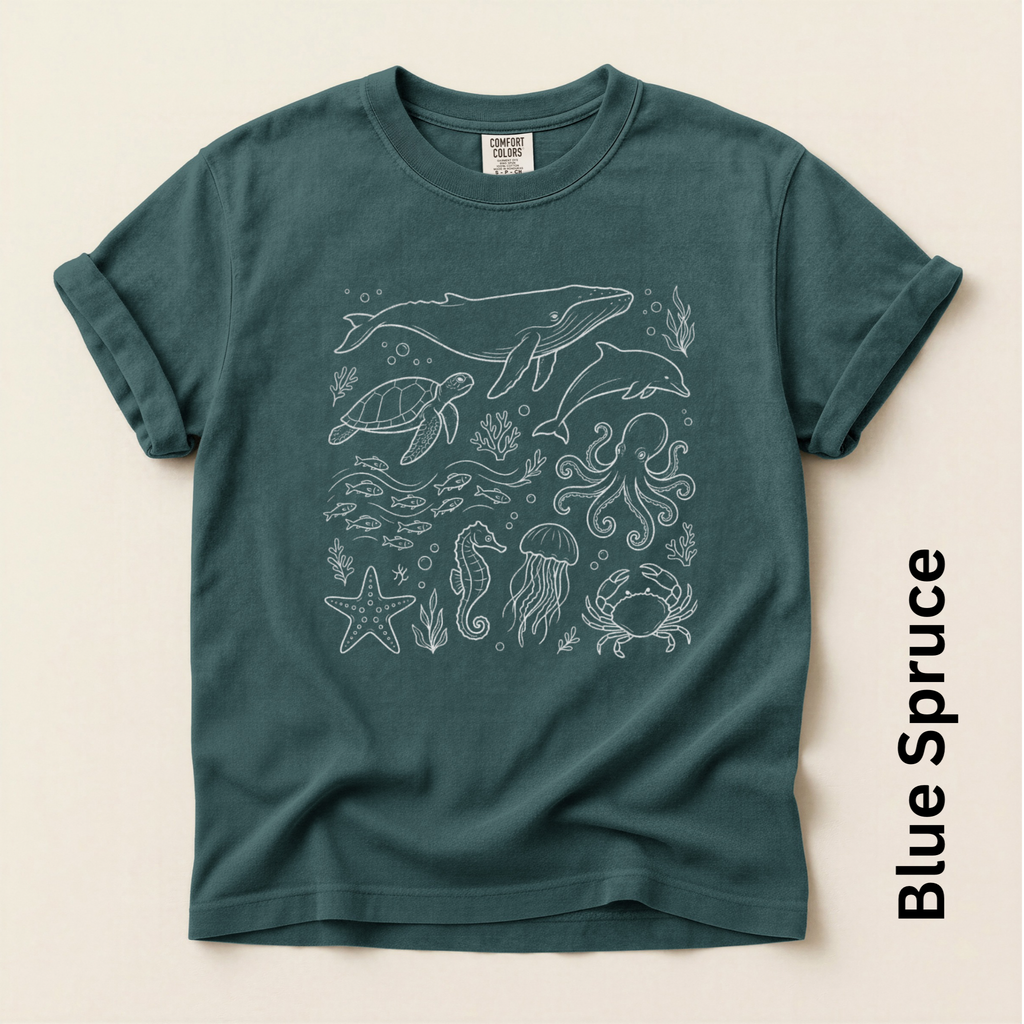 Sea Life White Unisex Vintage Style T-shirt