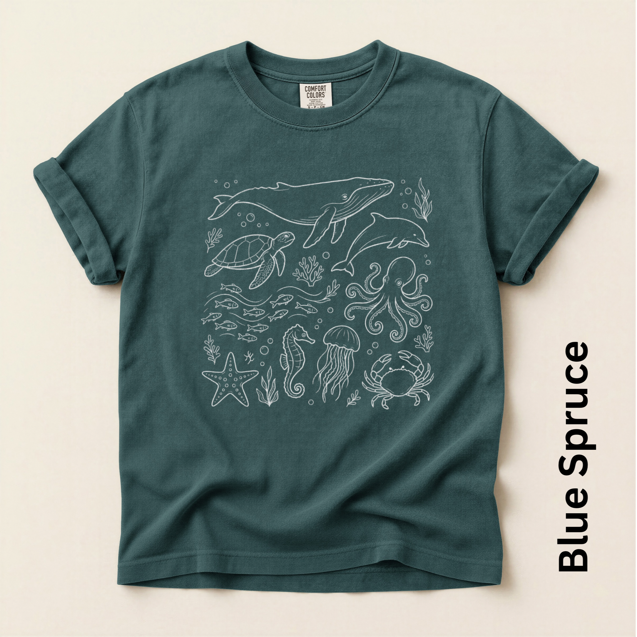 Sea Life White Unisex Vintage Style T-shirt