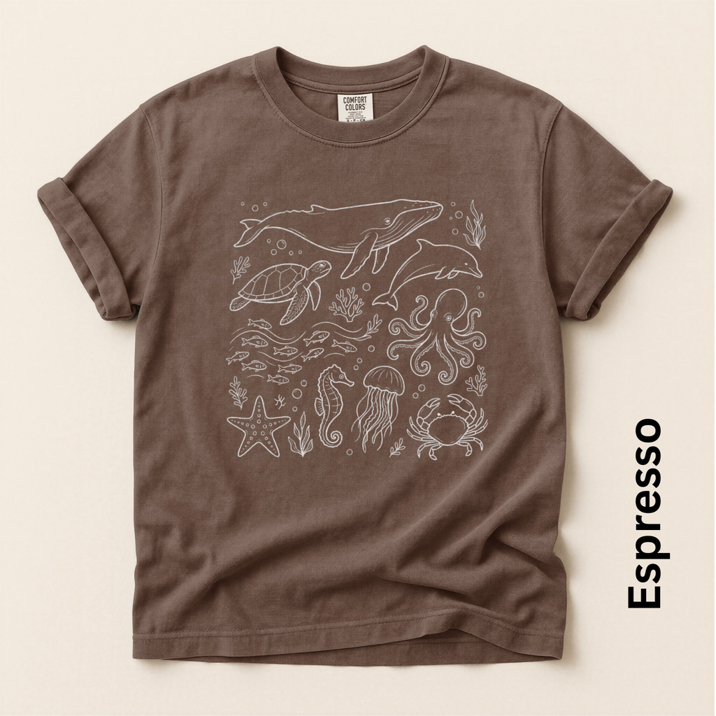 Sea Life White Unisex Vintage Style T-shirt