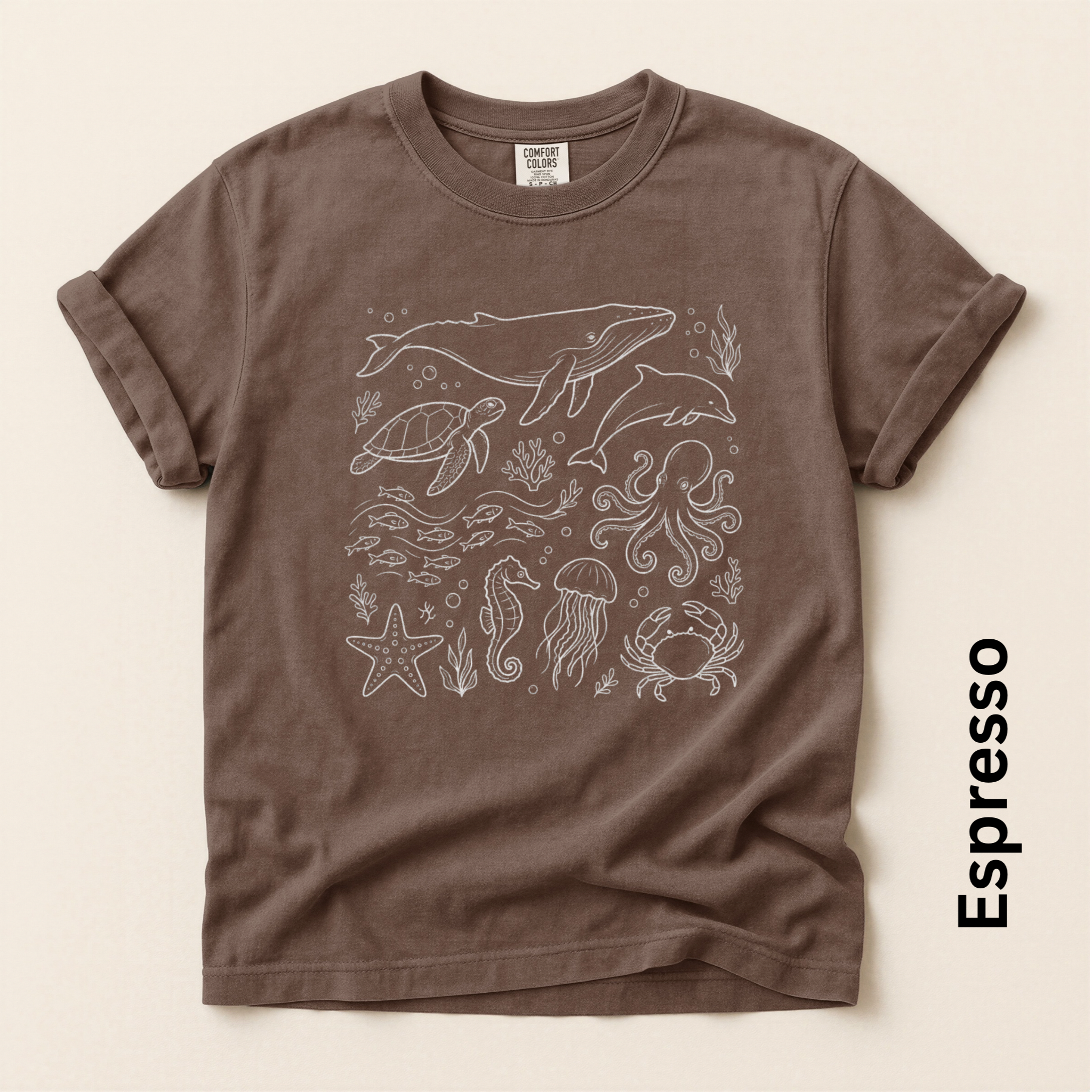 Sea Life White Unisex Vintage Style T-shirt