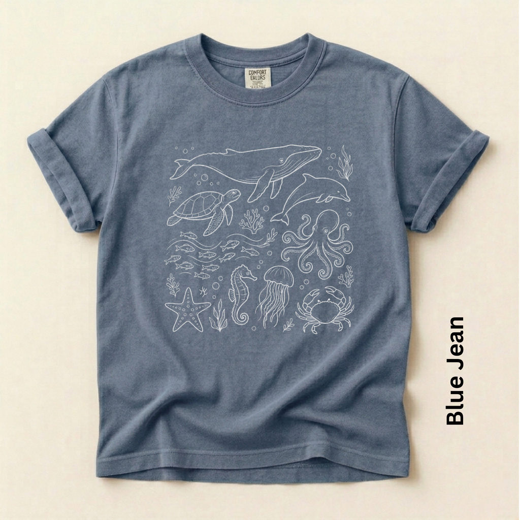 Sea Life White Unisex Vintage Style T-shirt