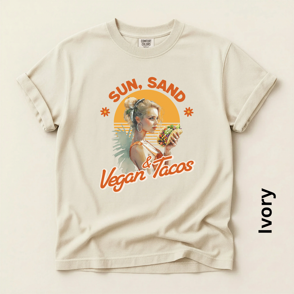 Sun Sand and Vegan Tacos Funny Vintage Style T-shirt