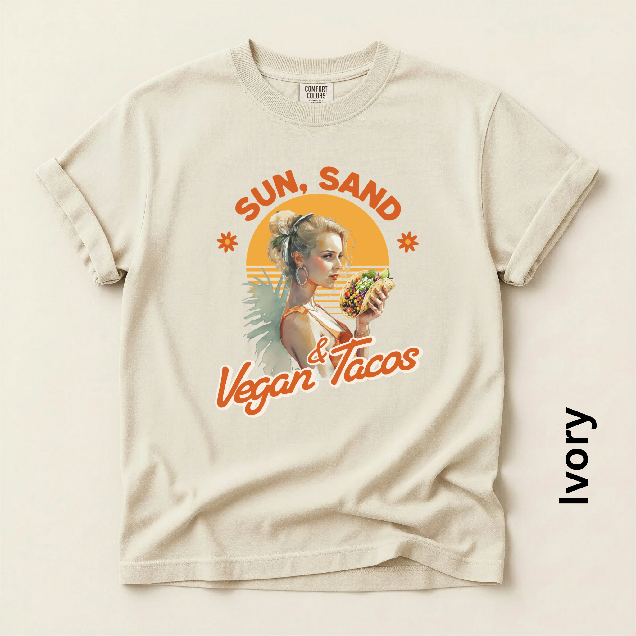 Sun Sand and Vegan Tacos Funny Vintage Style T-shirt