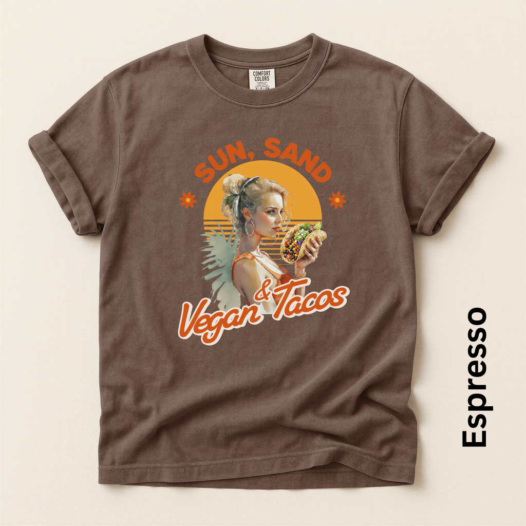 Sun Sand and Vegan Tacos Funny Vintage Style T-shirt