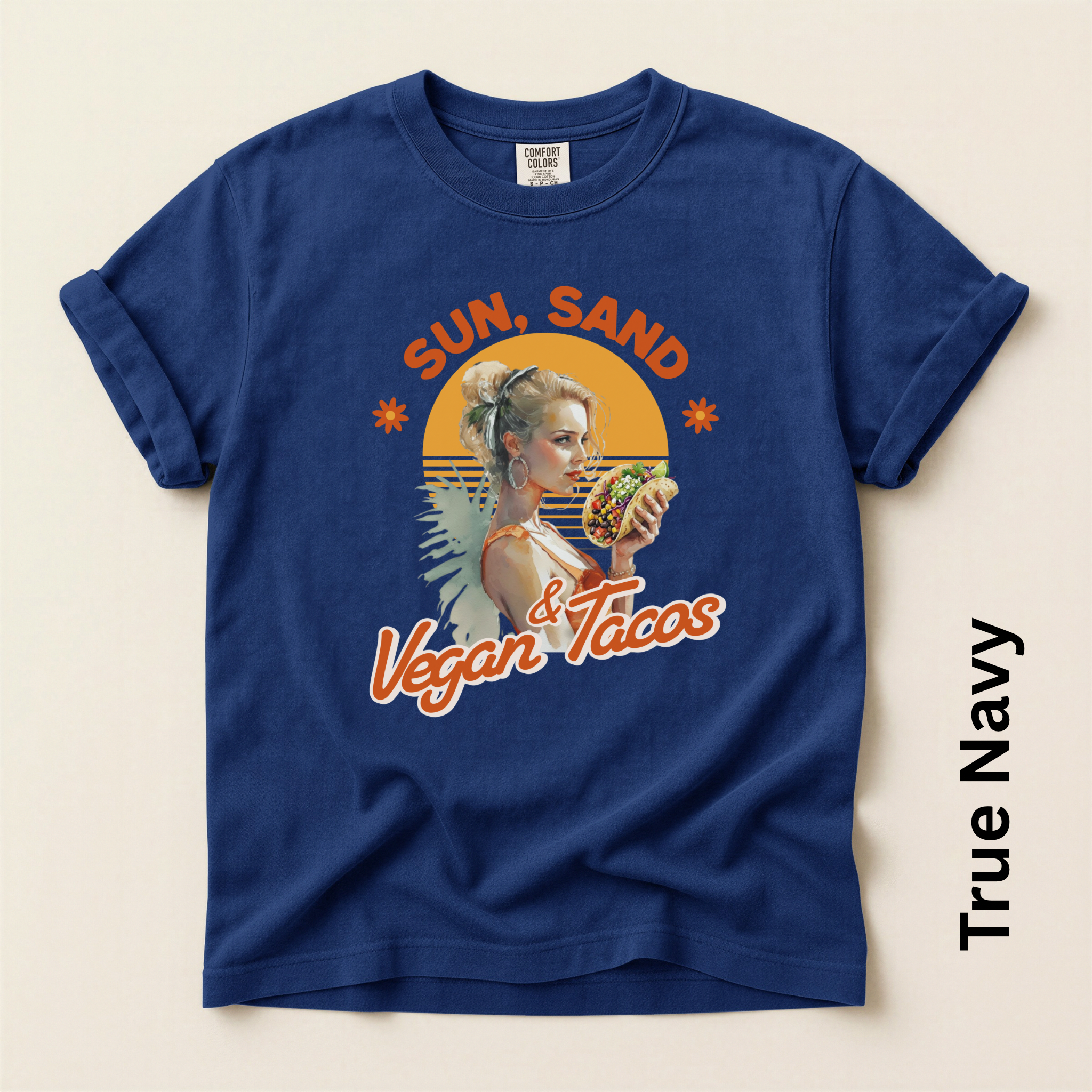 Sun Sand and Vegan Tacos Funny Vintage Style T-shirt