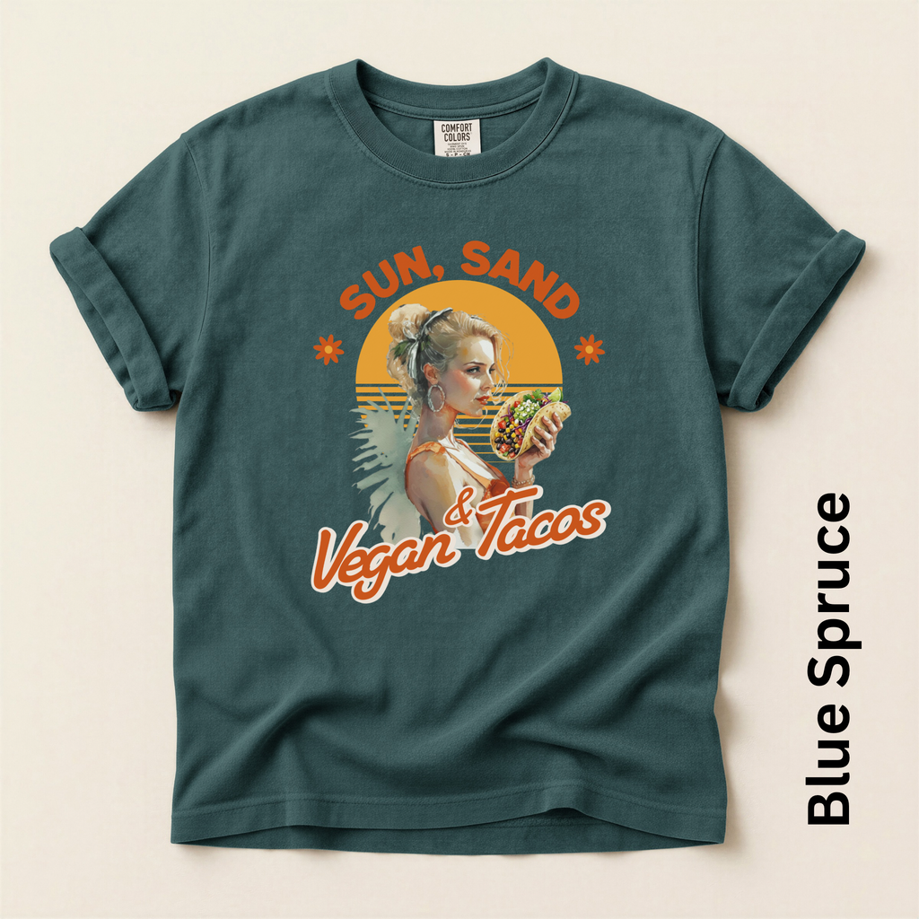 Sun Sand and Vegan Tacos Funny Vintage Style T-shirt