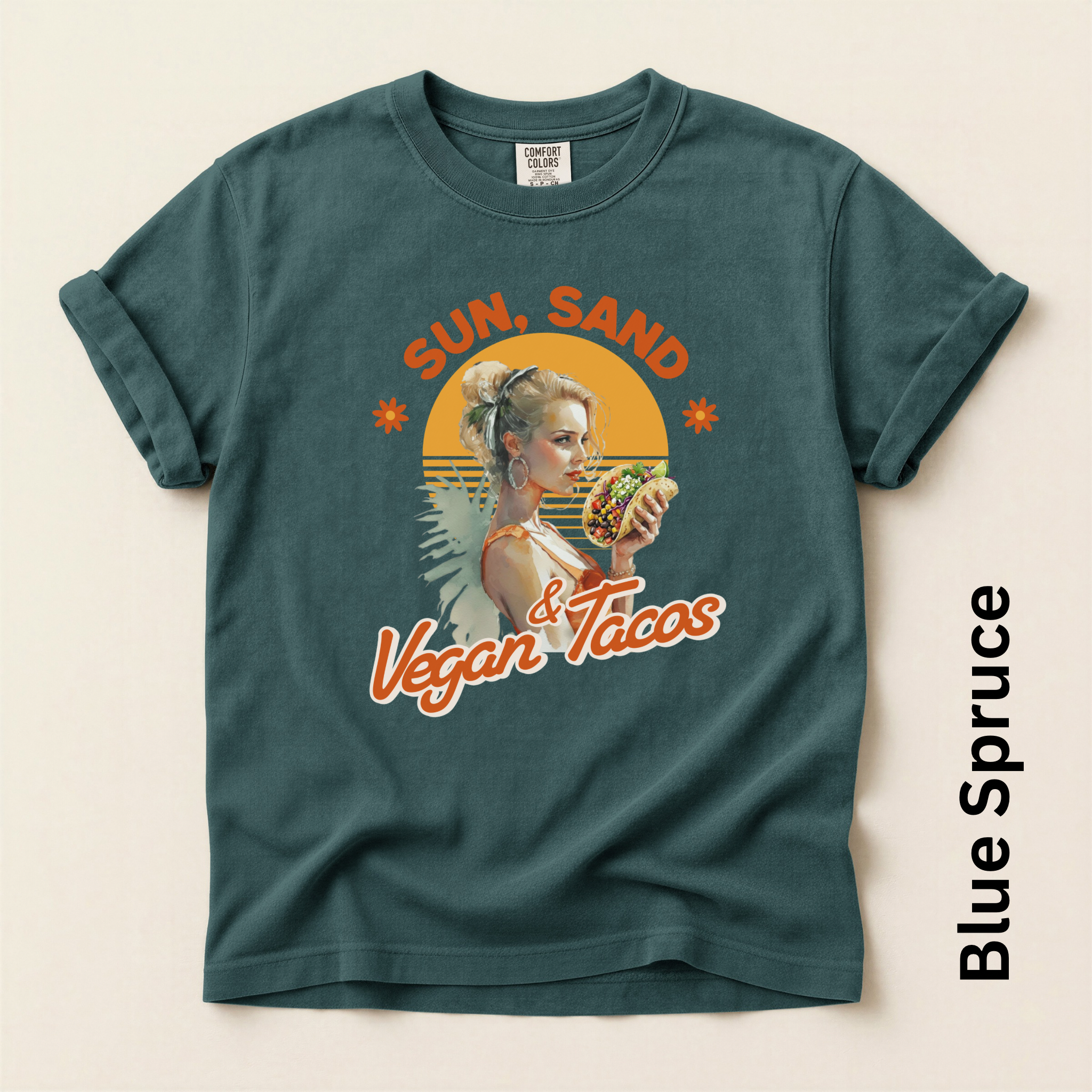 Sun Sand and Vegan Tacos Funny Vintage Style T-shirt
