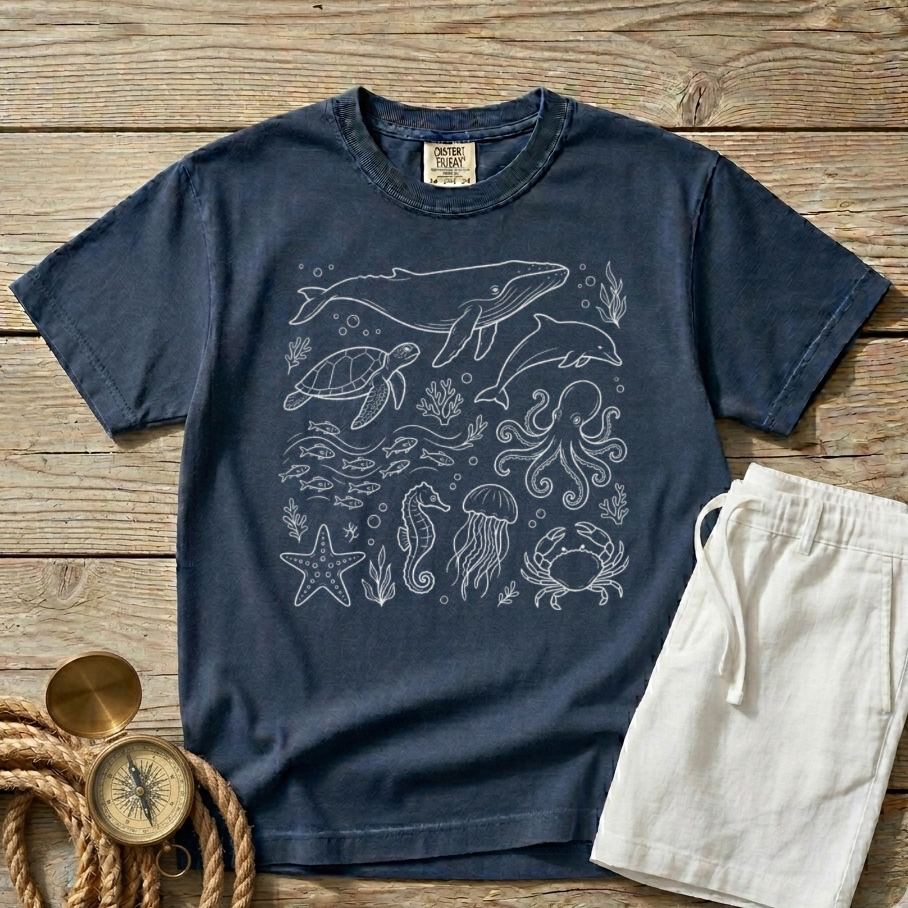 Sea Life White Unisex Vintage Style T-shirt