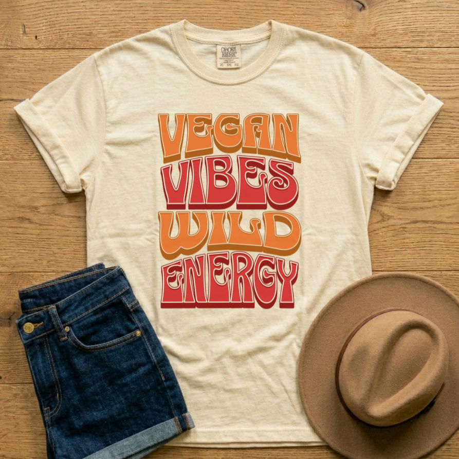 Vegan Vibes Wild Energy Unisex Vintage Style T-Shirt